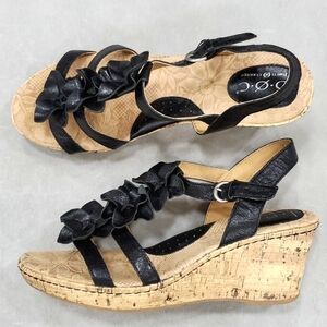 B.O.C. Born Concept sandals women's sz 10 black leather flower cork wedge heels